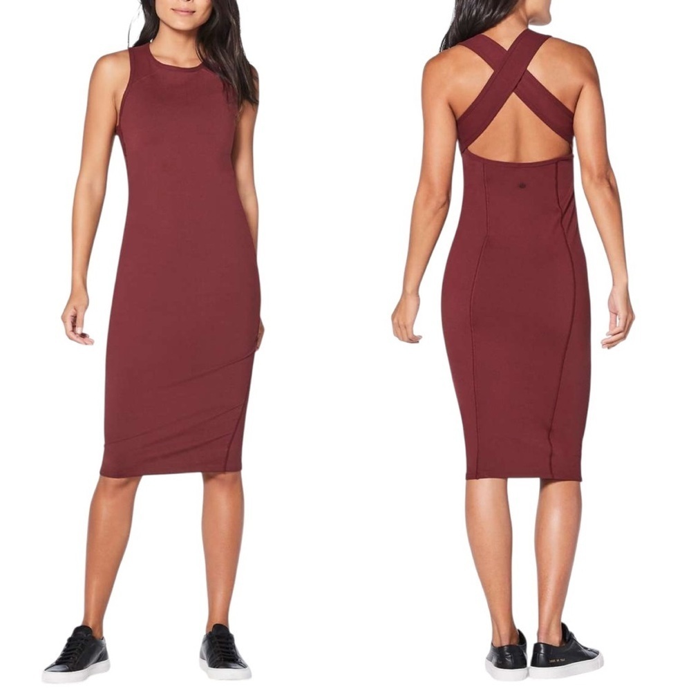 Lululemon Picnic Play Dress Burgundy Luon Midi Dress Sz 10